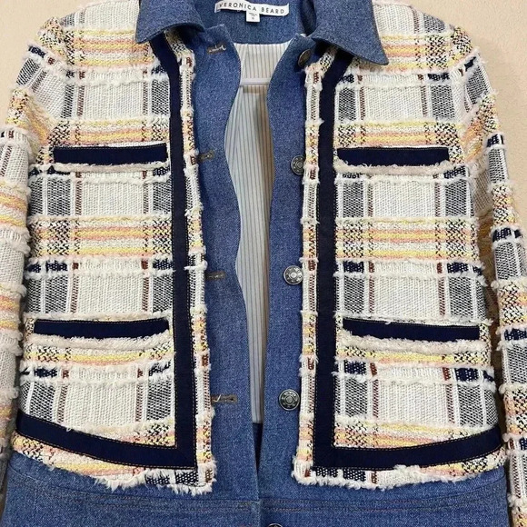Veronica Beard Santiago Button Front Tweed Denim Jacket Womens Size 0 - Picture 5 of 16